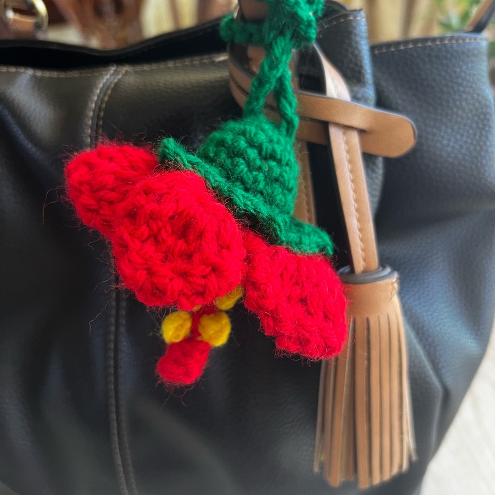 Hand Crocheted Red Hibiscus Flower Bag Charm/Keychain! - Picture 6 of 14
